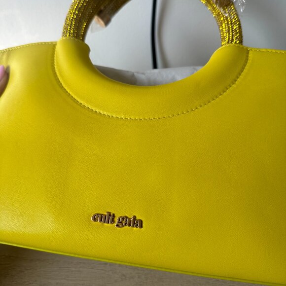 NWT Cult Gaia Nika Crystal Embellished Top Handle Bag In Yellow Leather - Picture 6 of 15